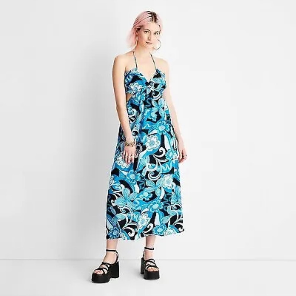 Women's Floral Print Strappy Neck Cut Out Dress - Future Collective with Alani M